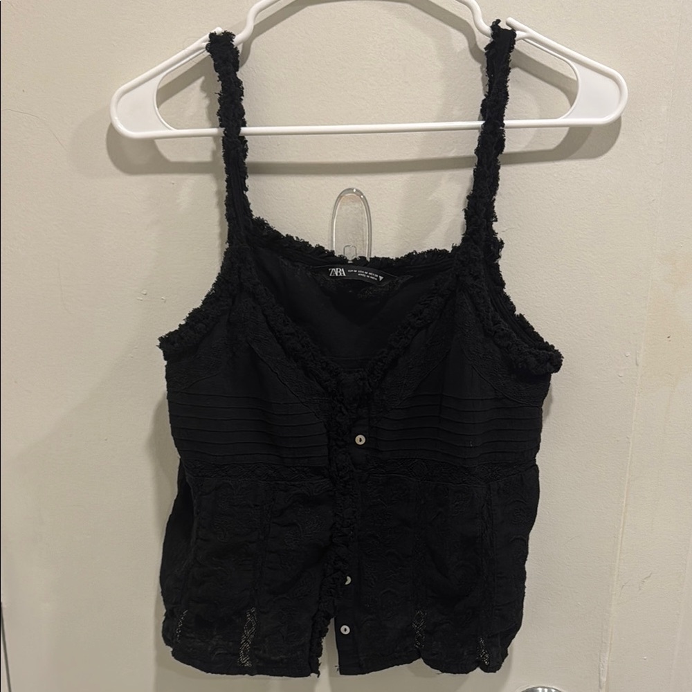 Zara Black Smocked Buttoned Camisole